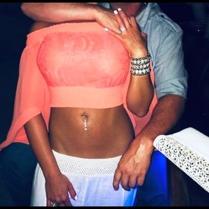 BEBE orange lace crop top